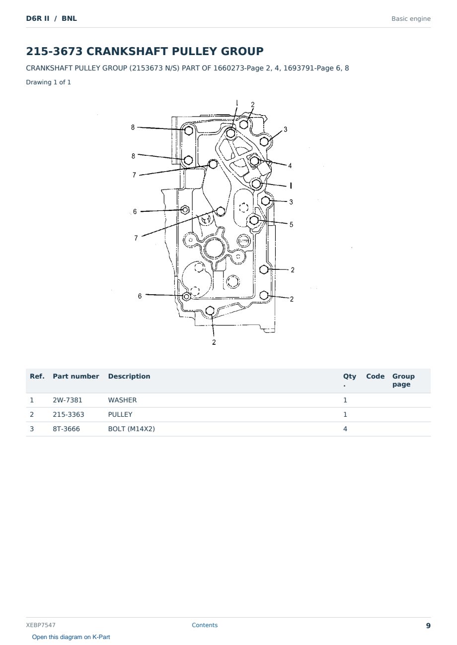 Caterpillar D6R II S/N BNL Partsbook XEBP7547 (English) - sample page 9 of 10 Caterpillar D6R II S/N BNL Partsbook XEBP7547 (English) - sample page 9 of 10