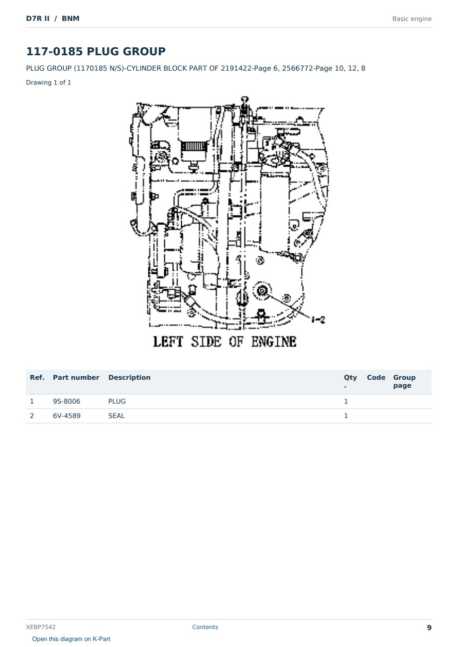 Caterpillar D7R II S/N BNM Partsbook XEBP7542 (English) - sample page 9 of 10 Caterpillar D7R II S/N BNM Partsbook XEBP7542 (English) - sample page 9 of 10