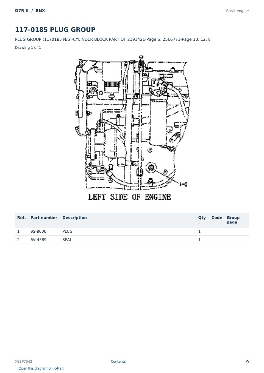Caterpillar D7R II S/N BNX Partsbook XEBP7543 (English) - sample page 9 of 10 Caterpillar D7R II S/N BNX Partsbook XEBP7543 (English) - sample page 9 of 10