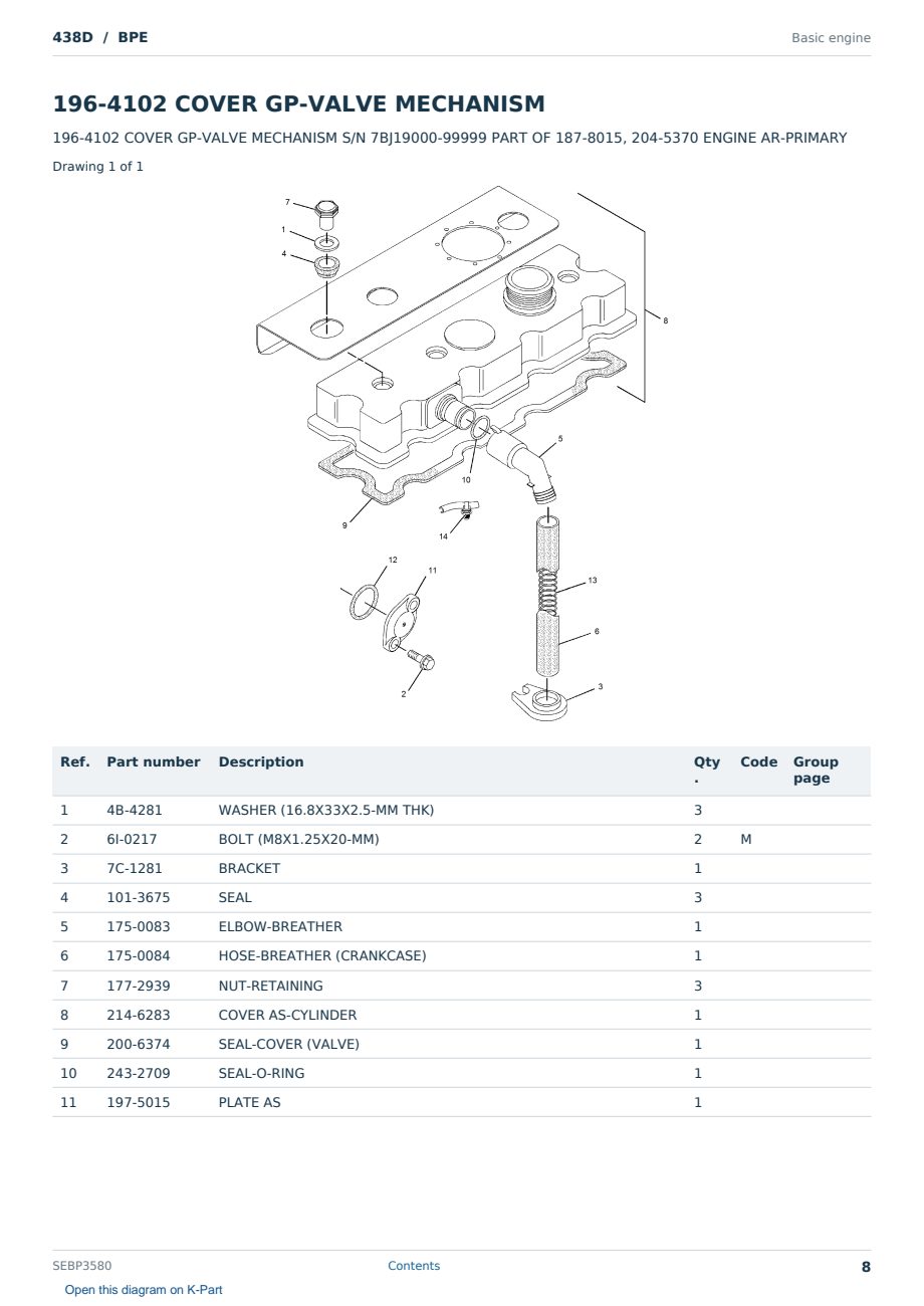 Caterpillar 438D S/N BPE Partsbook SEBP3580 (English) - sample page 8 of 10 Caterpillar 438D S/N BPE Partsbook SEBP3580 (English) - sample page 8 of 10