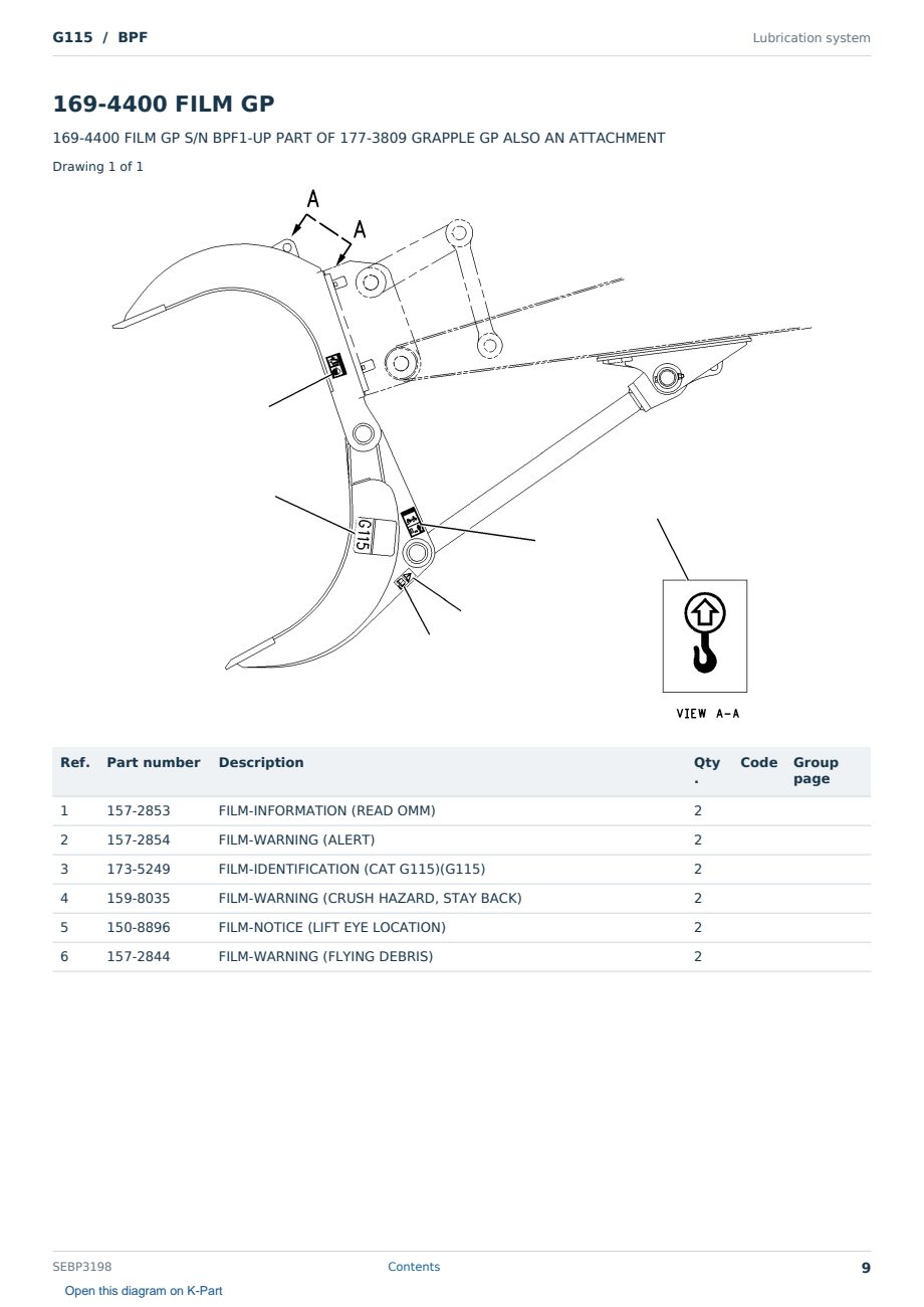 Caterpillar G115 S/N BPF Partsbook SEBP3198 (English) - sample page 9 of 10 Caterpillar G115 S/N BPF Partsbook SEBP3198 (English) - sample page 9 of 10