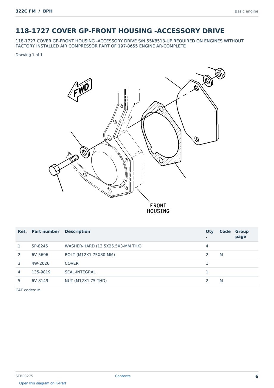 Caterpillar 322C FM S/N BPH Partsbook SEBP3275 (English) - sample page 6 of 10 Caterpillar 322C FM S/N BPH Partsbook SEBP3275 (English) - sample page 6 of 10