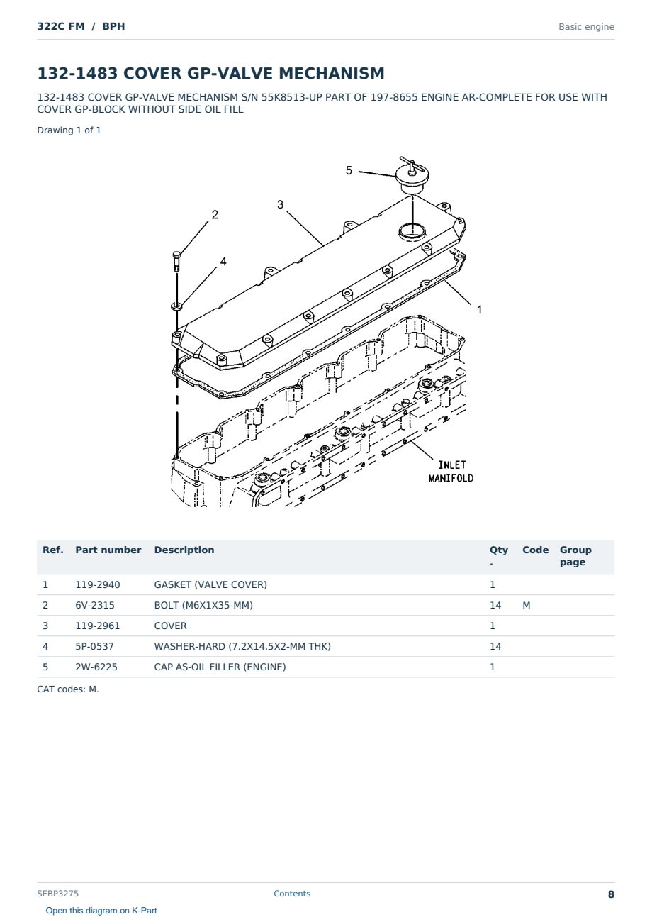 Caterpillar 322C FM S/N BPH Partsbook SEBP3275 (English) - sample page 8 of 10 Caterpillar 322C FM S/N BPH Partsbook SEBP3275 (English) - sample page 8 of 10