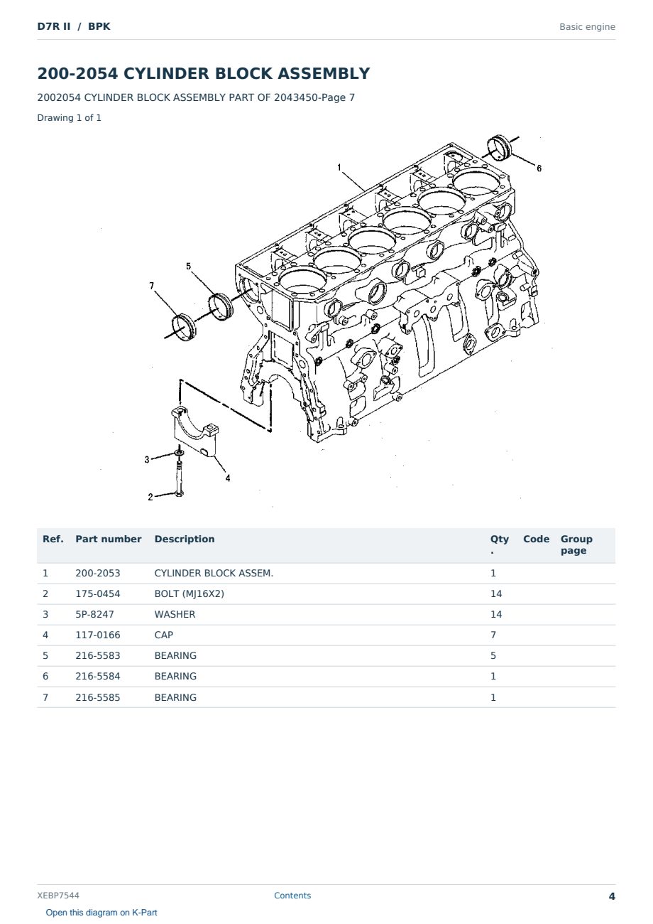 Caterpillar D7R II S/N BPK Partsbook XEBP7544 (English) - sample page 4 of 10 Caterpillar D7R II S/N BPK Partsbook XEBP7544 (English) - sample page 4 of 10