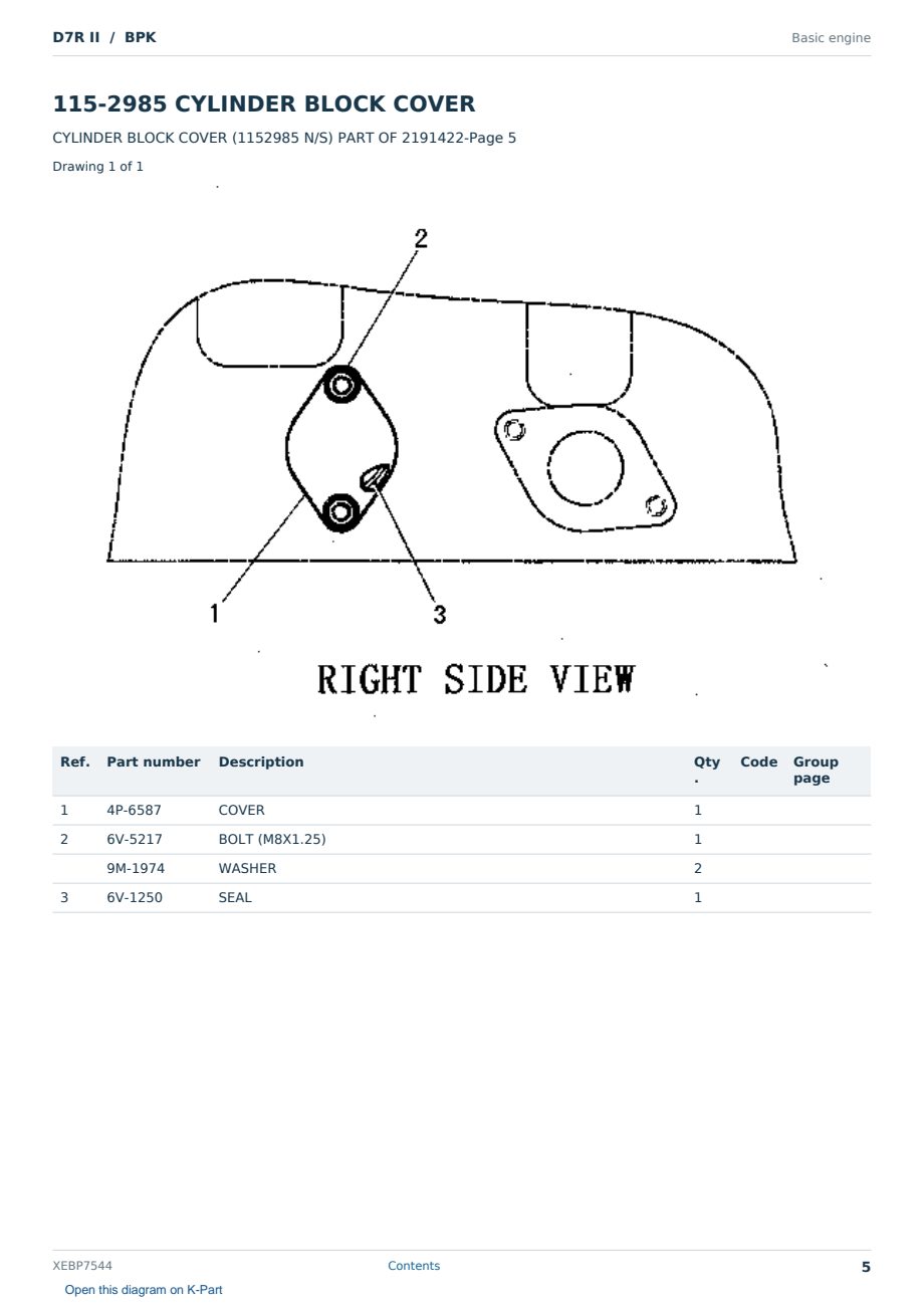 Caterpillar D7R II S/N BPK Partsbook XEBP7544 (English) - sample page 5 of 10 Caterpillar D7R II S/N BPK Partsbook XEBP7544 (English) - sample page 5 of 10