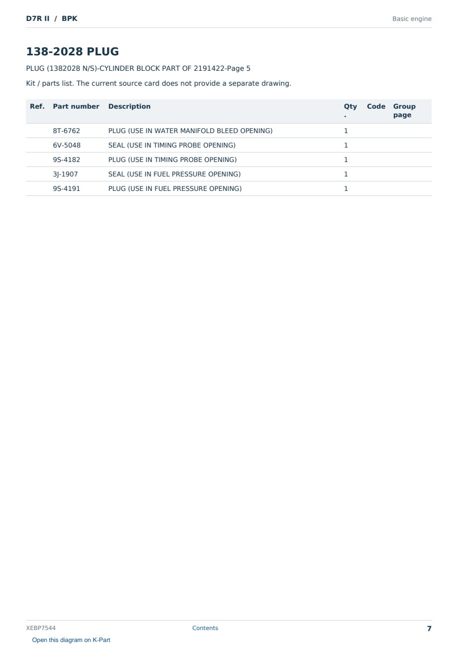 Caterpillar D7R II S/N BPK Partsbook XEBP7544 (English) - sample page 7 of 10 Caterpillar D7R II S/N BPK Partsbook XEBP7544 (English) - sample page 7 of 10