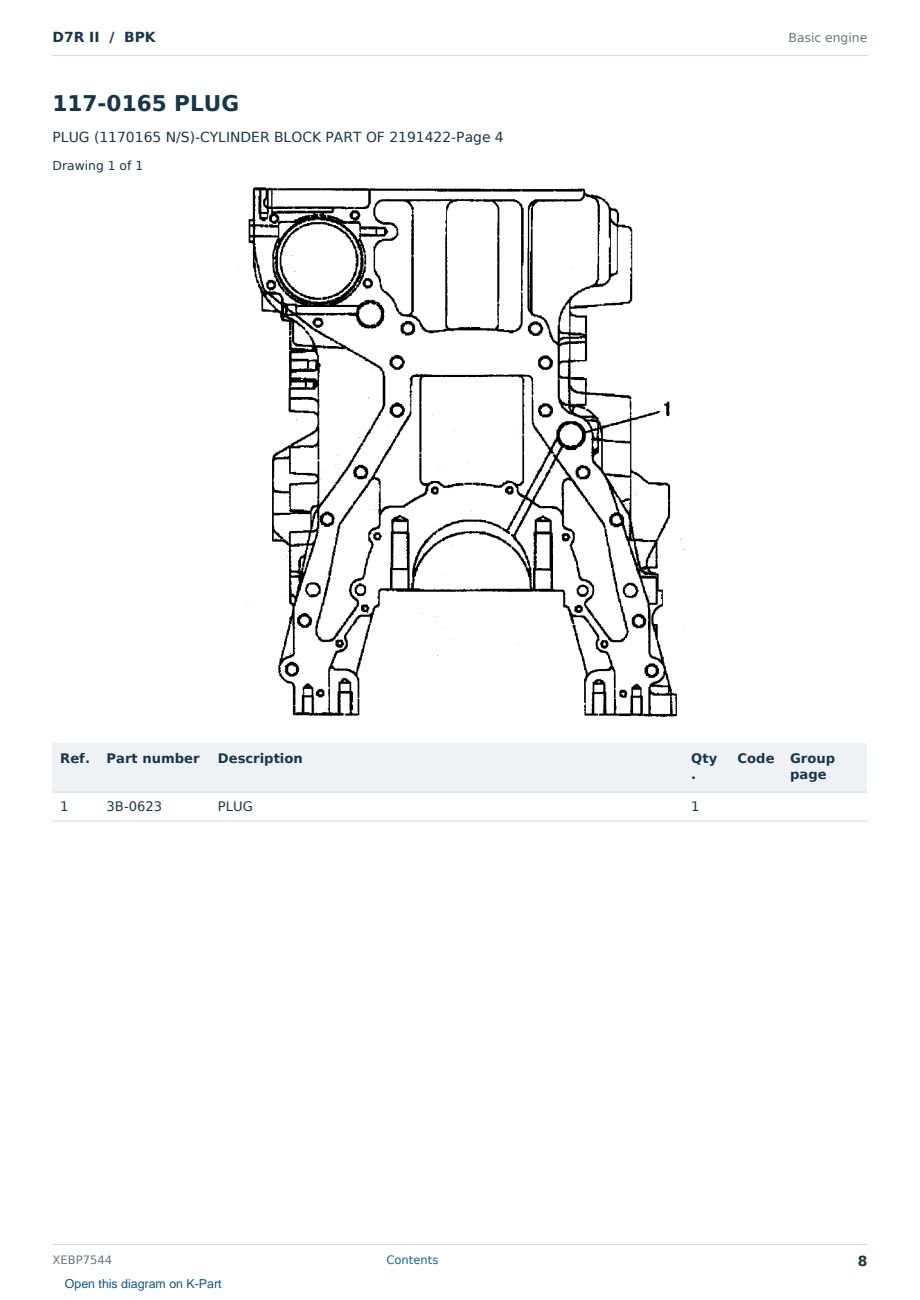 Caterpillar D7R II S/N BPK Partsbook XEBP7544 (English) - sample page 8 of 10 Caterpillar D7R II S/N BPK Partsbook XEBP7544 (English) - sample page 8 of 10