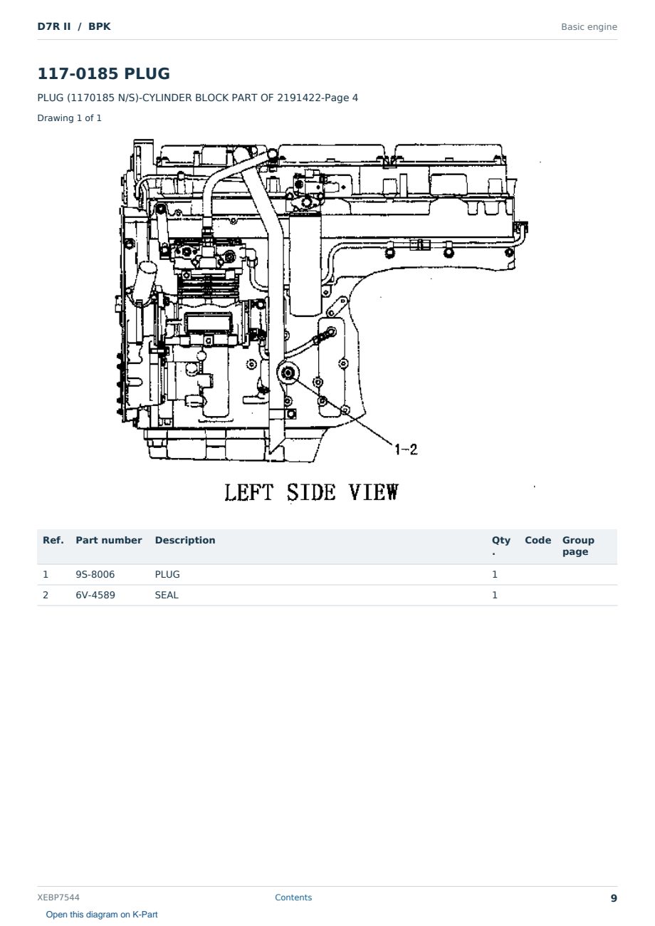 Caterpillar D7R II S/N BPK Partsbook XEBP7544 (English) - sample page 9 of 10 Caterpillar D7R II S/N BPK Partsbook XEBP7544 (English) - sample page 9 of 10