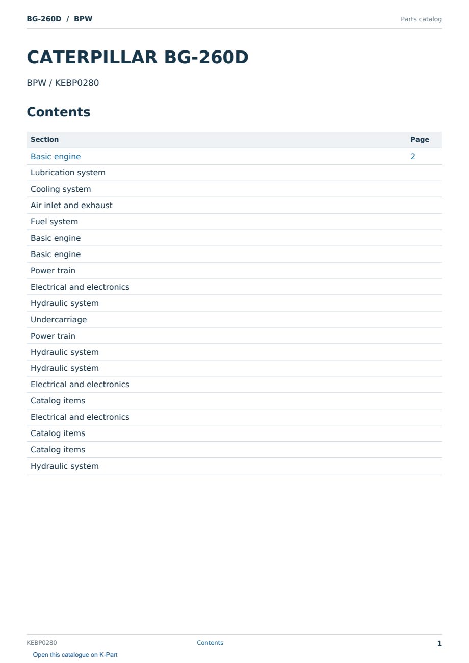 Caterpillar BG-260D S/N BPW Partsbook KEBP0280 (English) - sample page 1 of 10 Caterpillar BG-260D S/N BPW Partsbook KEBP0280 (English) - sample page 1 of 10