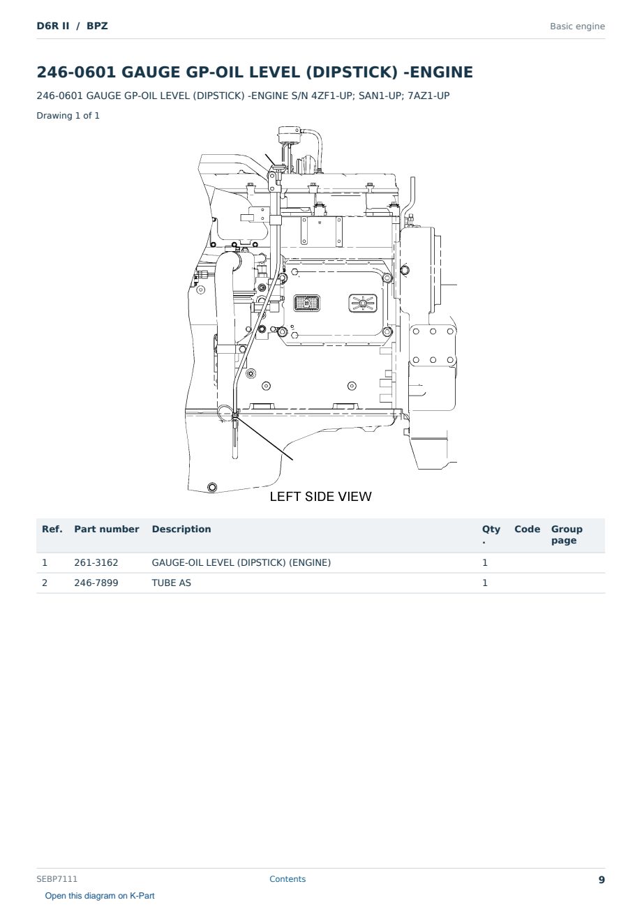 Caterpillar D6R II S/N BPZ Partsbook SEBP7111 (English) - sample page 9 of 10 Caterpillar D6R II S/N BPZ Partsbook SEBP7111 (English) - sample page 9 of 10