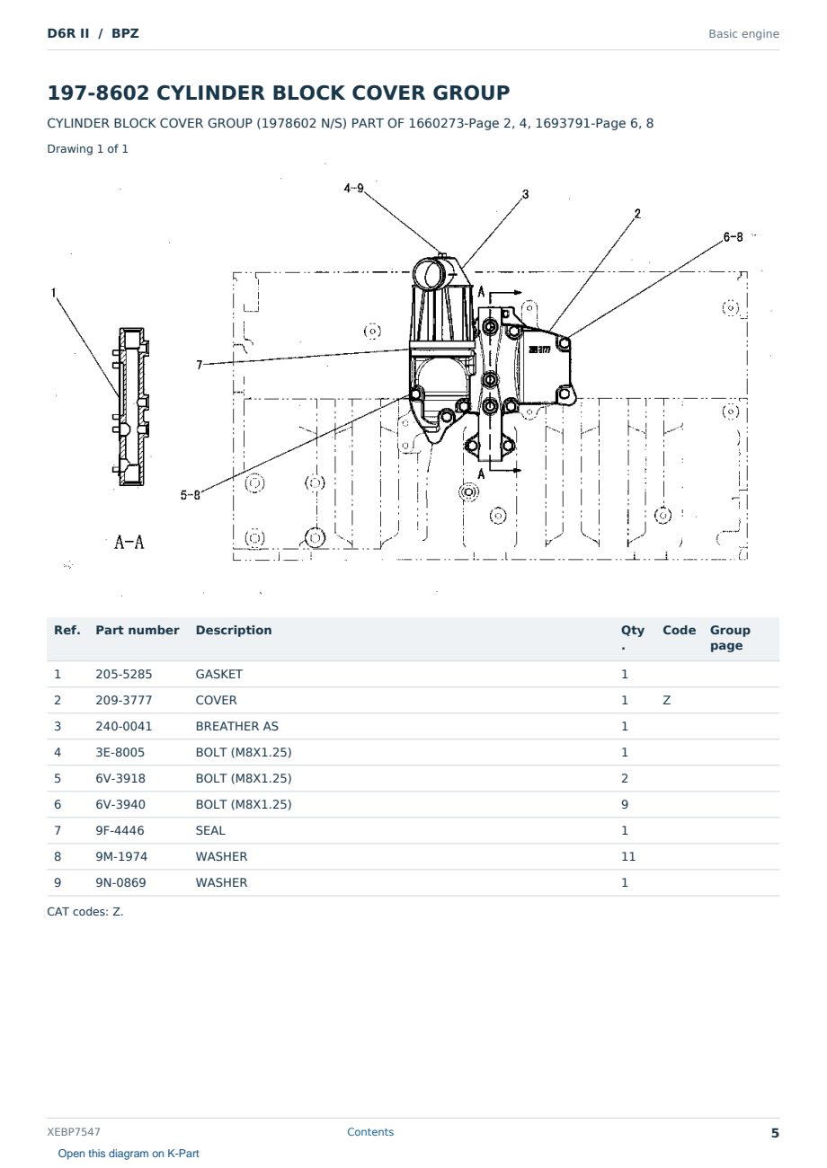 Caterpillar D6R II S/N BPZ Partsbook XEBP7547 (English) - sample page 5 of 10 Caterpillar D6R II S/N BPZ Partsbook XEBP7547 (English) - sample page 5 of 10