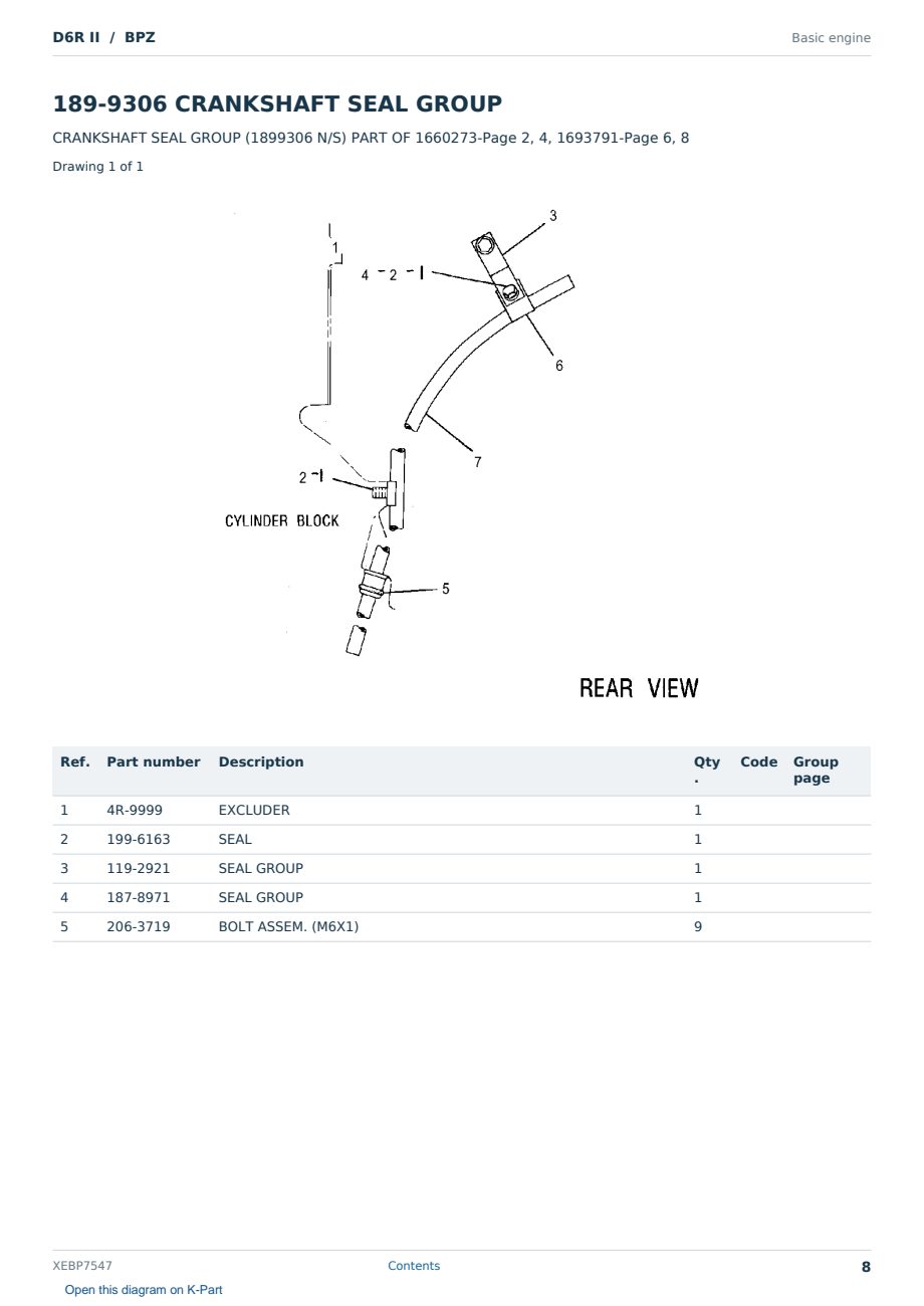 Caterpillar D6R II S/N BPZ Partsbook XEBP7547 (English) - sample page 8 of 10 Caterpillar D6R II S/N BPZ Partsbook XEBP7547 (English) - sample page 8 of 10