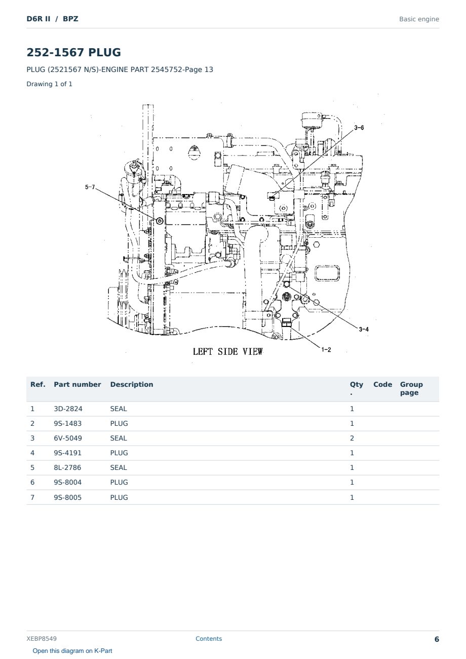 Caterpillar D6R II S/N BPZ Partsbook XEBP8549 (English) - sample page 6 of 10 Caterpillar D6R II S/N BPZ Partsbook XEBP8549 (English) - sample page 6 of 10