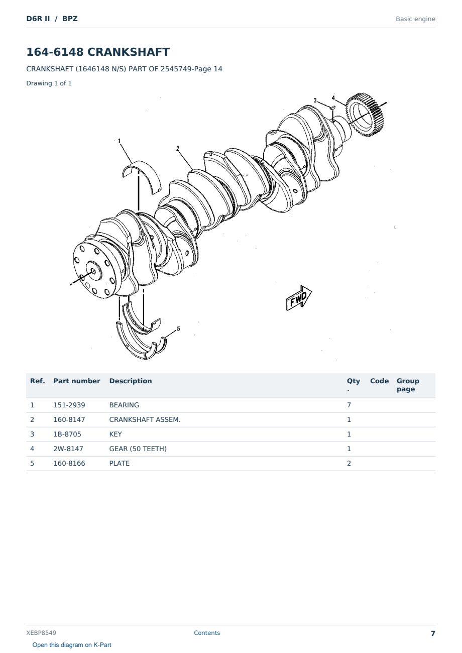 Caterpillar D6R II S/N BPZ Partsbook XEBP8549 (English) - sample page 7 of 10 Caterpillar D6R II S/N BPZ Partsbook XEBP8549 (English) - sample page 7 of 10