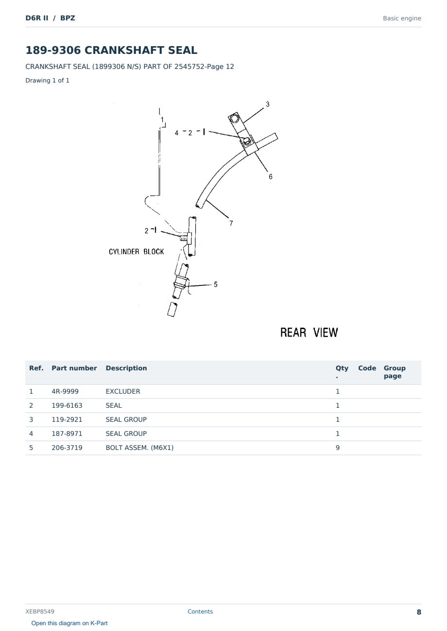 Caterpillar D6R II S/N BPZ Partsbook XEBP8549 (English) - sample page 8 of 10 Caterpillar D6R II S/N BPZ Partsbook XEBP8549 (English) - sample page 8 of 10