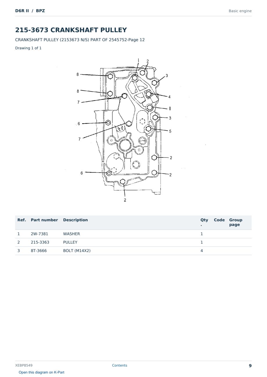 Caterpillar D6R II S/N BPZ Partsbook XEBP8549 (English) - sample page 9 of 10 Caterpillar D6R II S/N BPZ Partsbook XEBP8549 (English) - sample page 9 of 10