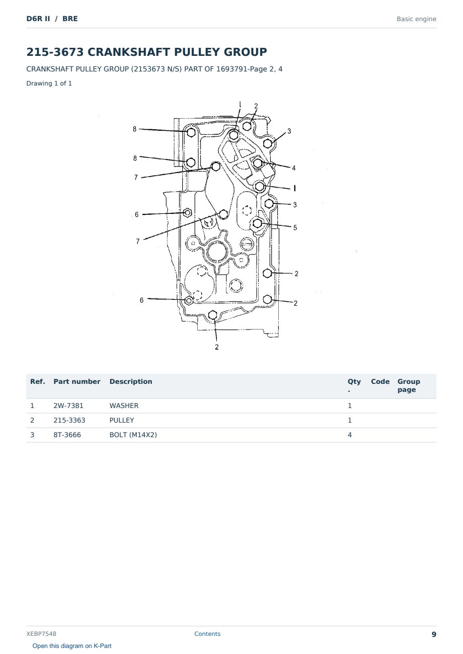 Caterpillar D6R II S/N BRE Partsbook XEBP7548 (English) - sample page 9 of 10 Caterpillar D6R II S/N BRE Partsbook XEBP7548 (English) - sample page 9 of 10