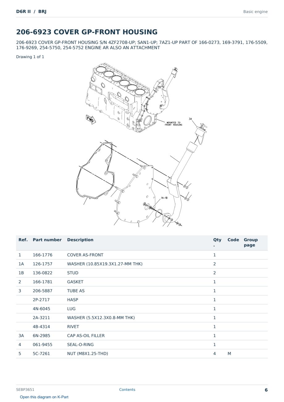 Caterpillar D6R II S/N BRJ Partsbook SEBP3651 (English) - sample page 6 of 10 Caterpillar D6R II S/N BRJ Partsbook SEBP3651 (English) - sample page 6 of 10