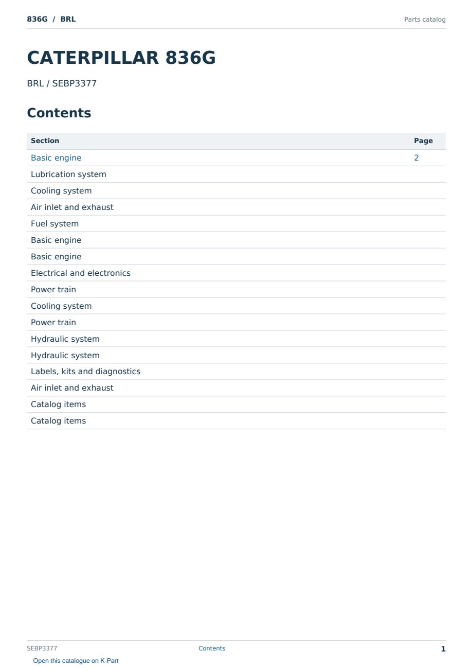 Caterpillar 836G S/N BRL Partsbook SEBP3377 (English) - sample page 1 of 10 Caterpillar 836G S/N BRL Partsbook SEBP3377 (English) - sample page 1 of 10