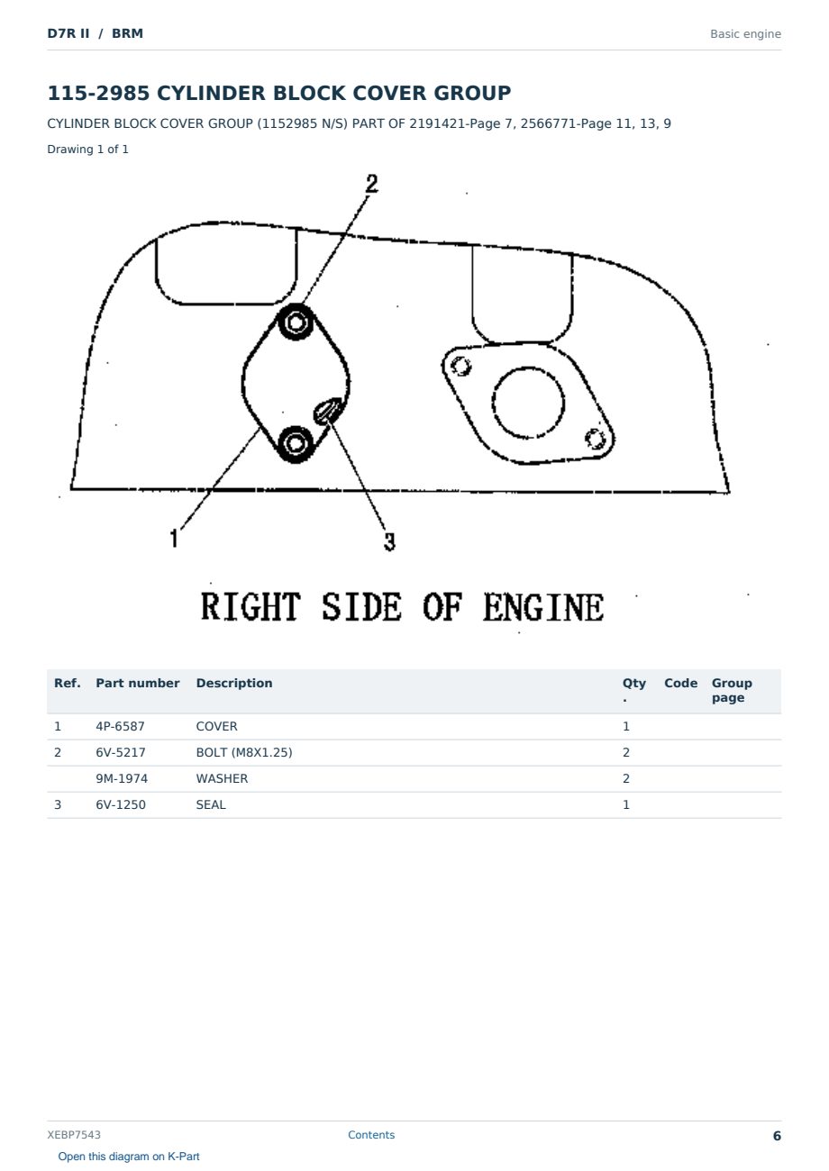 Caterpillar D7R II S/N BRM Partsbook XEBP7543 (English) - sample page 6 of 10 Caterpillar D7R II S/N BRM Partsbook XEBP7543 (English) - sample page 6 of 10