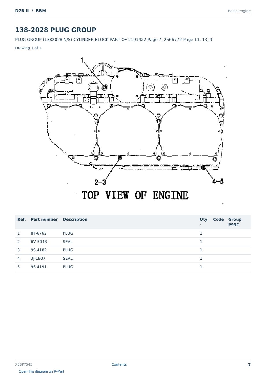 Caterpillar D7R II S/N BRM Partsbook XEBP7543 (English) - sample page 7 of 10 Caterpillar D7R II S/N BRM Partsbook XEBP7543 (English) - sample page 7 of 10