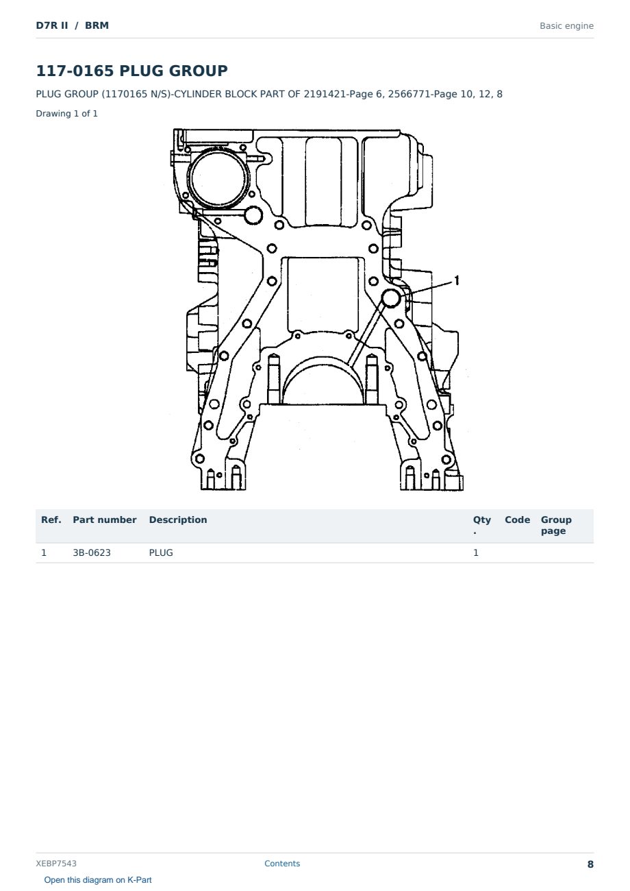 Caterpillar D7R II S/N BRM Partsbook XEBP7543 (English) - sample page 8 of 10 Caterpillar D7R II S/N BRM Partsbook XEBP7543 (English) - sample page 8 of 10