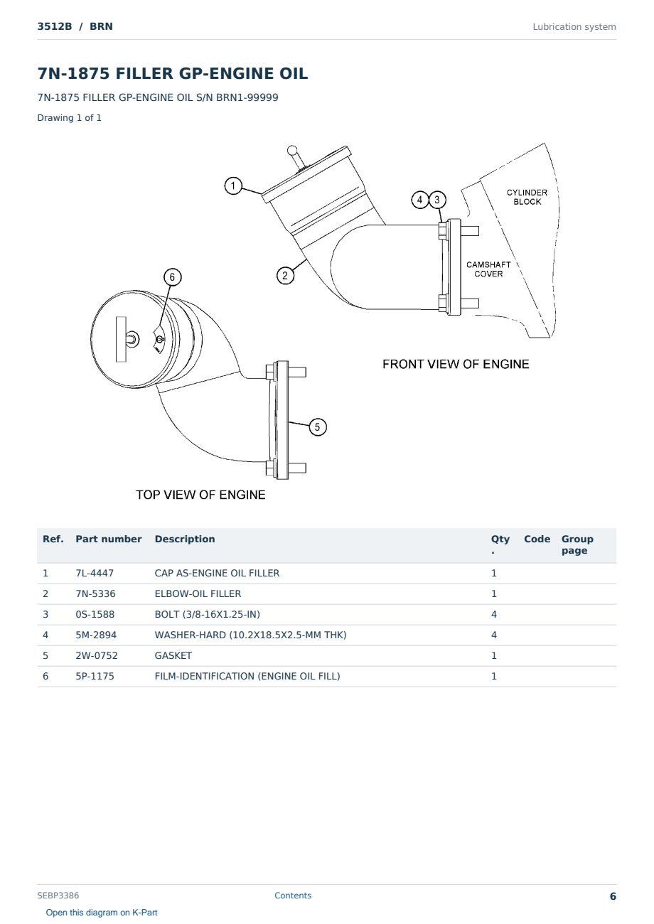 Caterpillar 3512B S/N BRN Partsbook SEBP3386 (English) - sample page 6 of 10 Caterpillar 3512B S/N BRN Partsbook SEBP3386 (English) - sample page 6 of 10