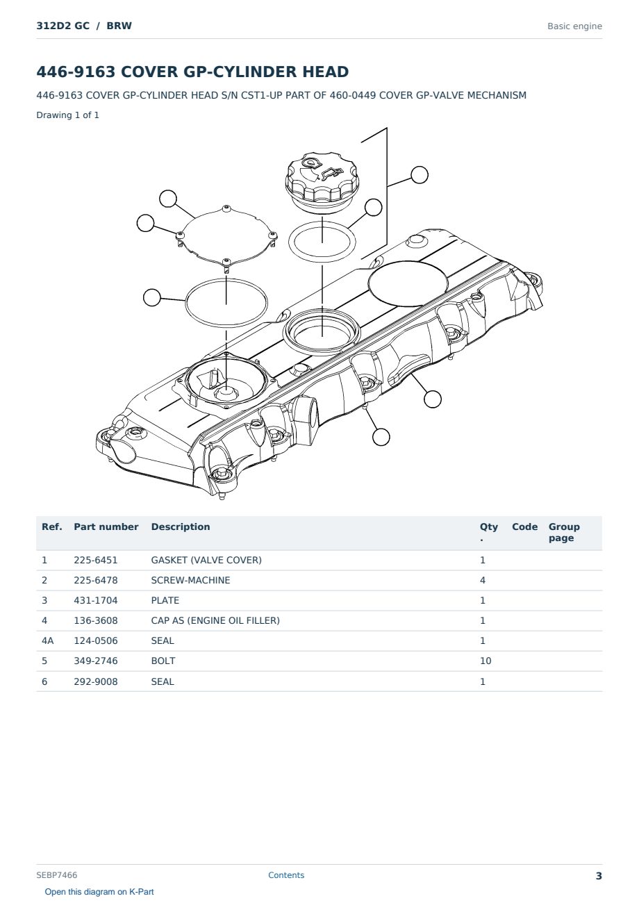 Caterpillar 312D2 GC S/N BRW Partsbook SEBP7466 (English) - sample page 3 of 10 Caterpillar 312D2 GC S/N BRW Partsbook SEBP7466 (English) - sample page 3 of 10