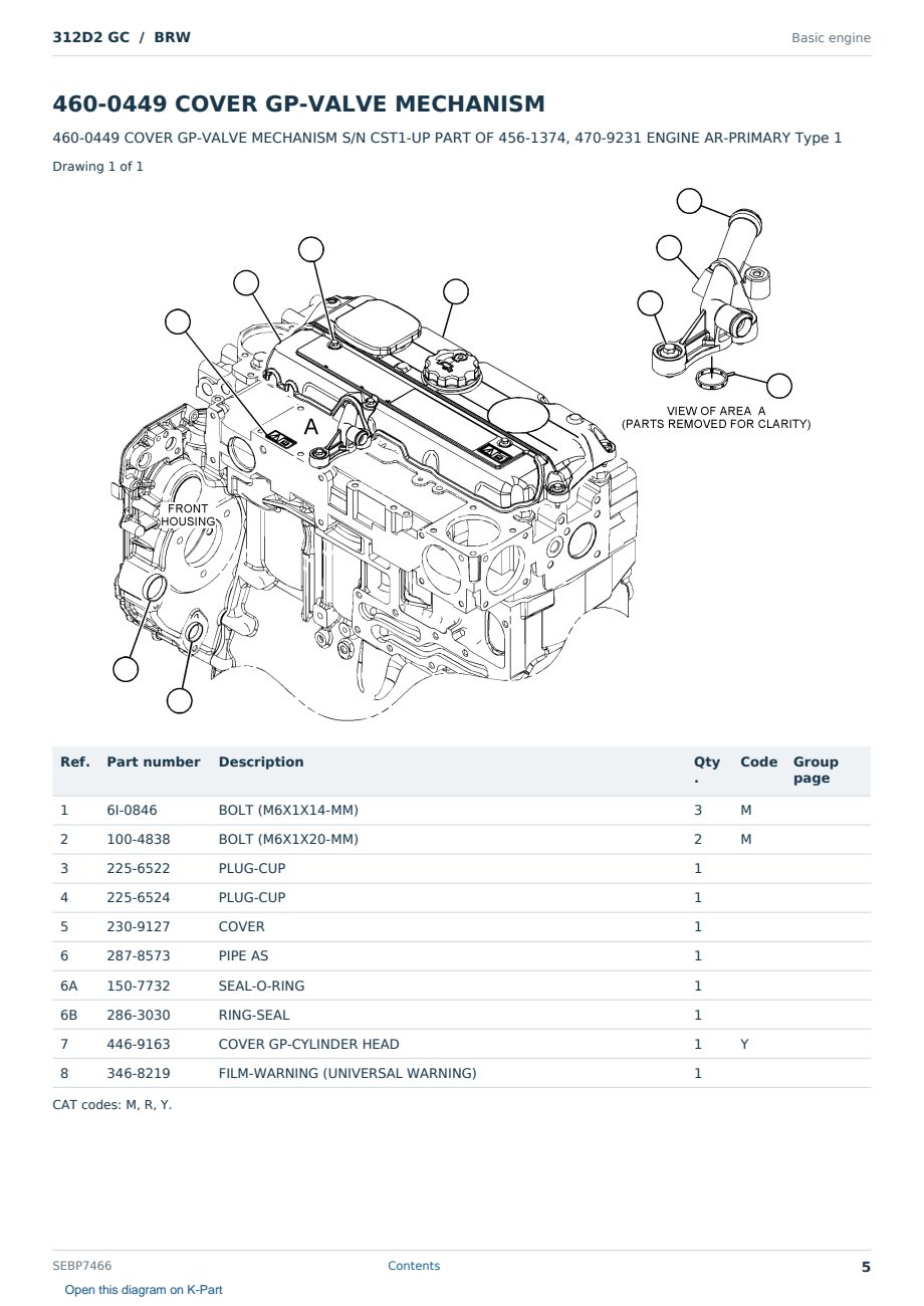 Caterpillar 312D2 GC S/N BRW Partsbook SEBP7466 (English) - sample page 5 of 10 Caterpillar 312D2 GC S/N BRW Partsbook SEBP7466 (English) - sample page 5 of 10