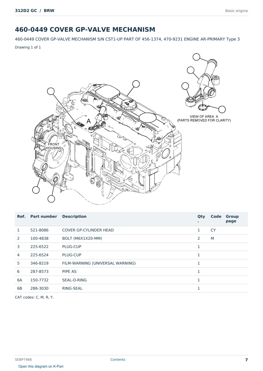 Caterpillar 312D2 GC S/N BRW Partsbook SEBP7466 (English) - sample page 7 of 10 Caterpillar 312D2 GC S/N BRW Partsbook SEBP7466 (English) - sample page 7 of 10
