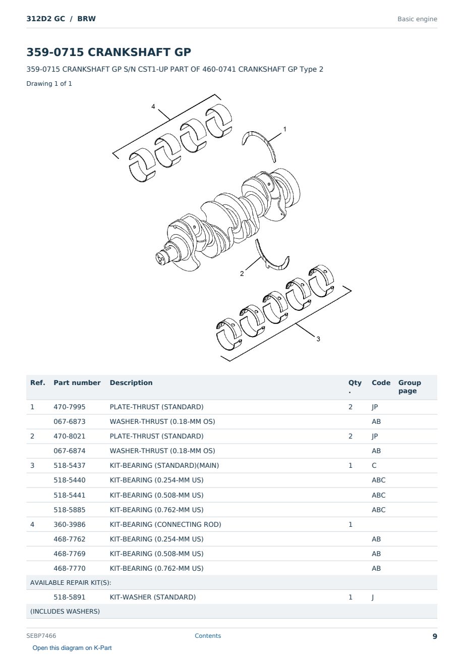 Caterpillar 312D2 GC S/N BRW Partsbook SEBP7466 (English) - sample page 9 of 10 Caterpillar 312D2 GC S/N BRW Partsbook SEBP7466 (English) - sample page 9 of 10