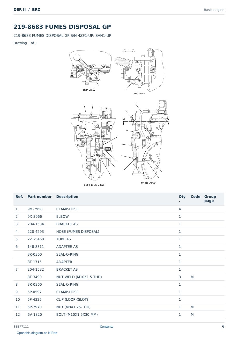 Caterpillar D6R II S/N BRZ Partsbook SEBP7111 (English) - sample page 5 of 10 Caterpillar D6R II S/N BRZ Partsbook SEBP7111 (English) - sample page 5 of 10