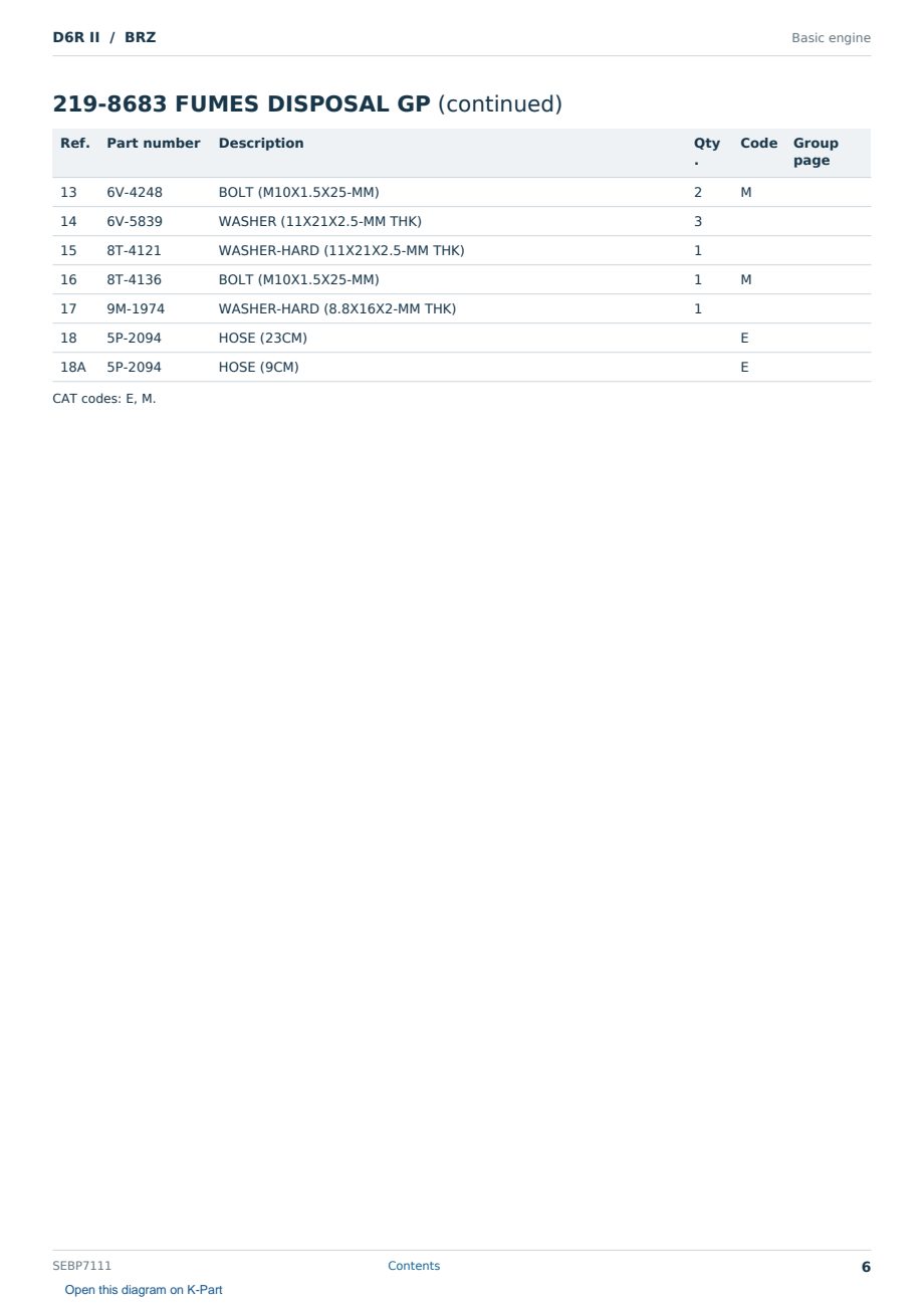 Caterpillar D6R II S/N BRZ Partsbook SEBP7111 (English) - sample page 6 of 10 Caterpillar D6R II S/N BRZ Partsbook SEBP7111 (English) - sample page 6 of 10