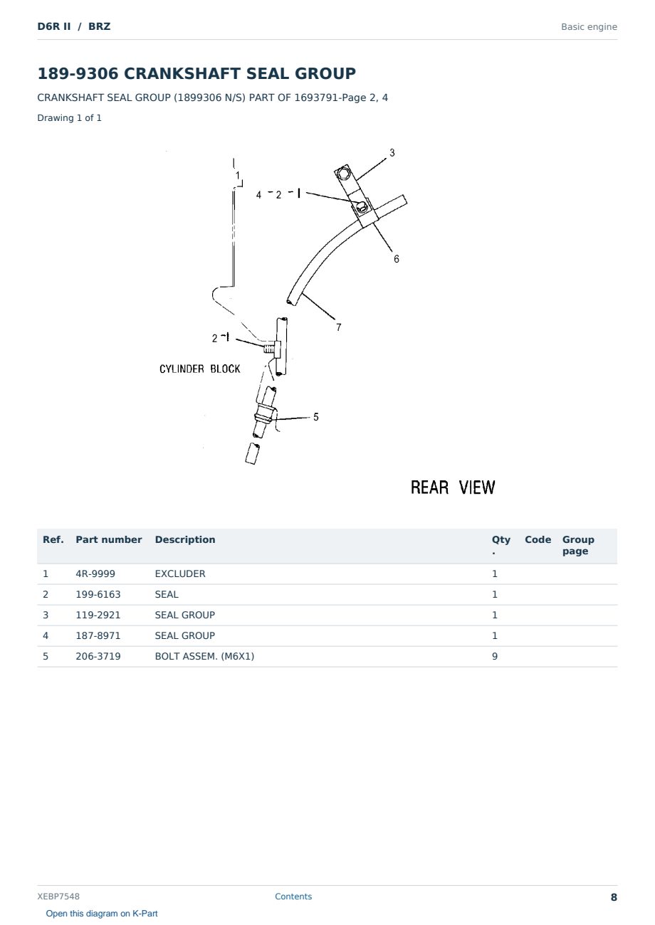 Caterpillar D6R II S/N BRZ Partsbook XEBP7548 (English) - sample page 8 of 10 Caterpillar D6R II S/N BRZ Partsbook XEBP7548 (English) - sample page 8 of 10