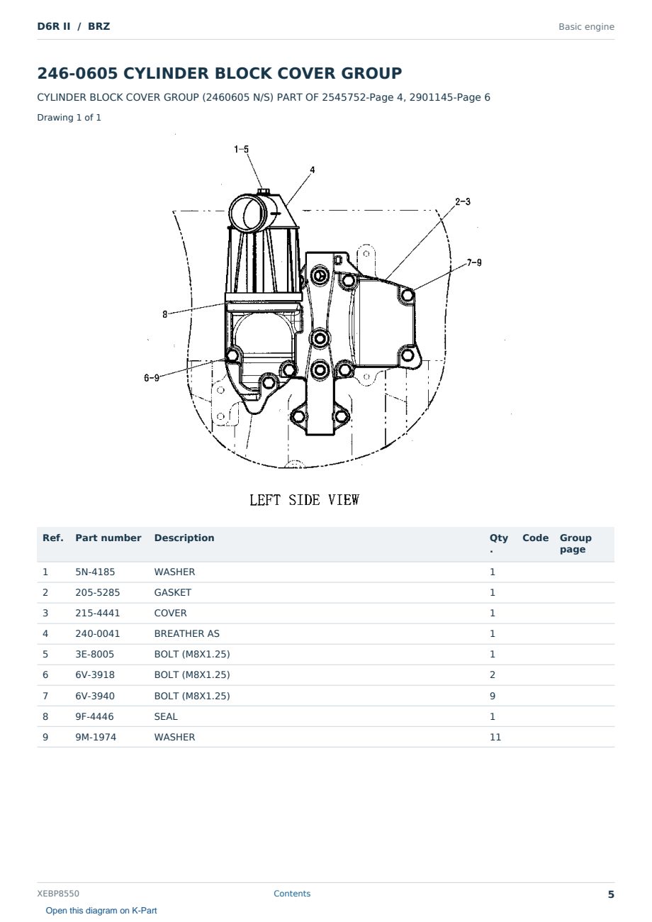 Caterpillar D6R II S/N BRZ Partsbook XEBP8550 (English) - sample page 5 of 10 Caterpillar D6R II S/N BRZ Partsbook XEBP8550 (English) - sample page 5 of 10
