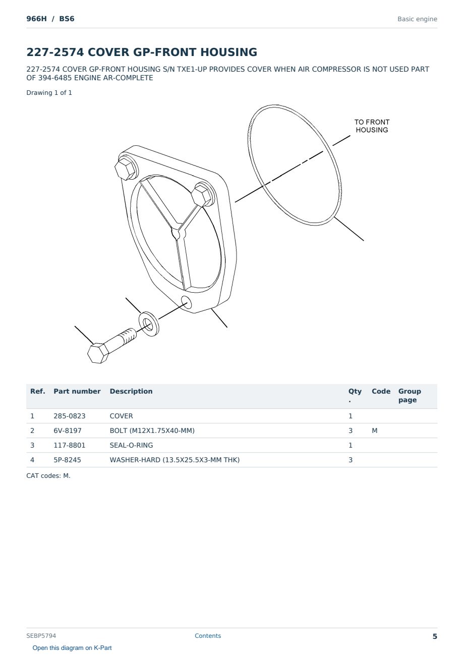 Caterpillar 966H S/N BS6 Partsbook SEBP5794 (English) - sample page 5 of 10 Caterpillar 966H S/N BS6 Partsbook SEBP5794 (English) - sample page 5 of 10