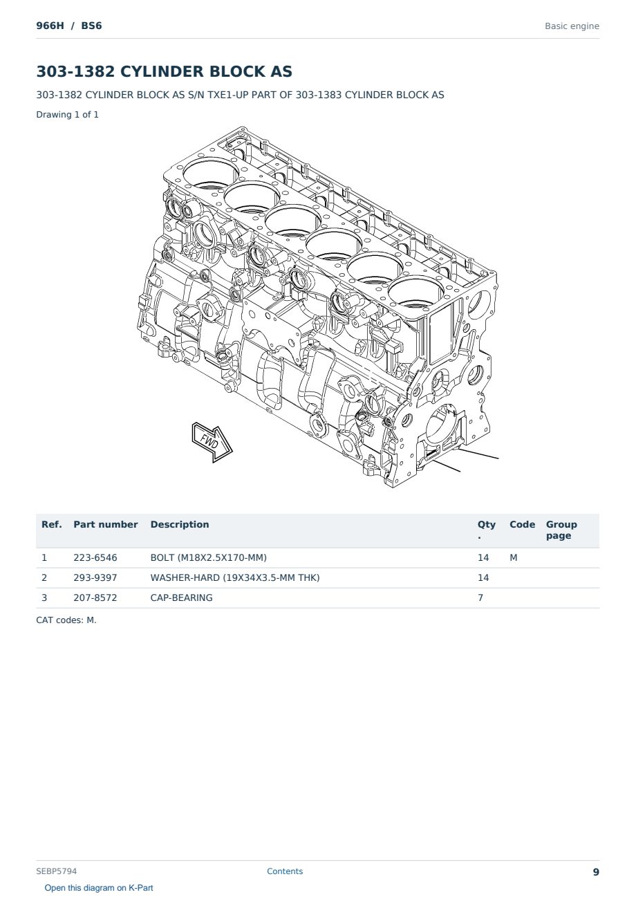 Caterpillar 966H S/N BS6 Partsbook SEBP5794 (English) - sample page 9 of 10 Caterpillar 966H S/N BS6 Partsbook SEBP5794 (English) - sample page 9 of 10