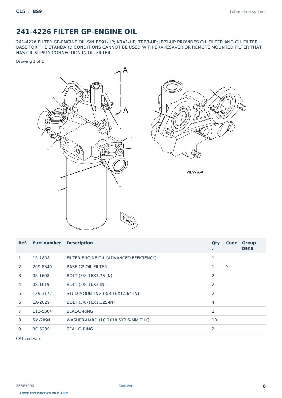 Caterpillar C15 S/N BS9 Partsbook SEBP4690 (English) - sample page 8 of 10 Caterpillar C15 S/N BS9 Partsbook SEBP4690 (English) - sample page 8 of 10