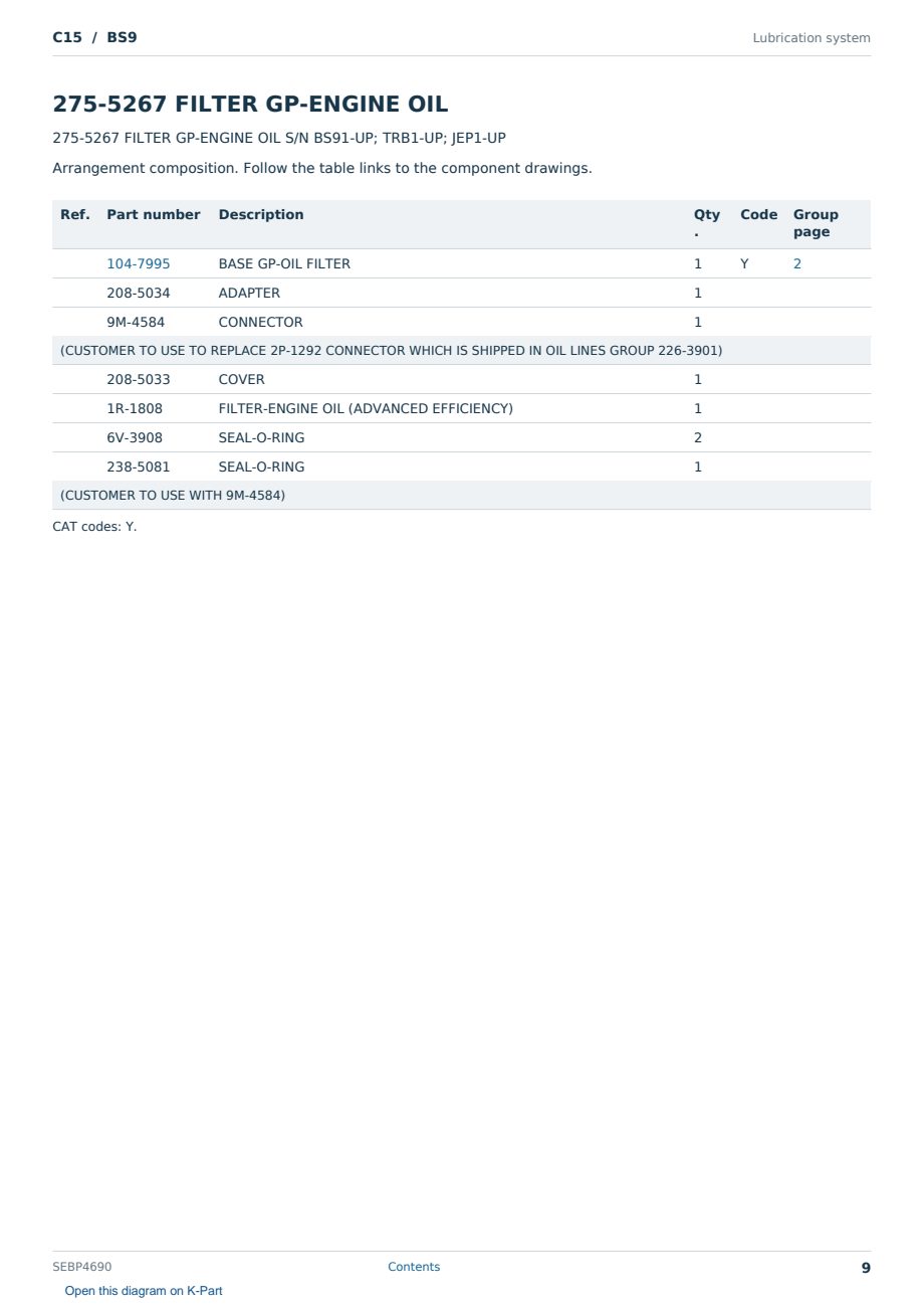 Caterpillar C15 S/N BS9 Partsbook SEBP4690 (English) - sample page 9 of 10 Caterpillar C15 S/N BS9 Partsbook SEBP4690 (English) - sample page 9 of 10