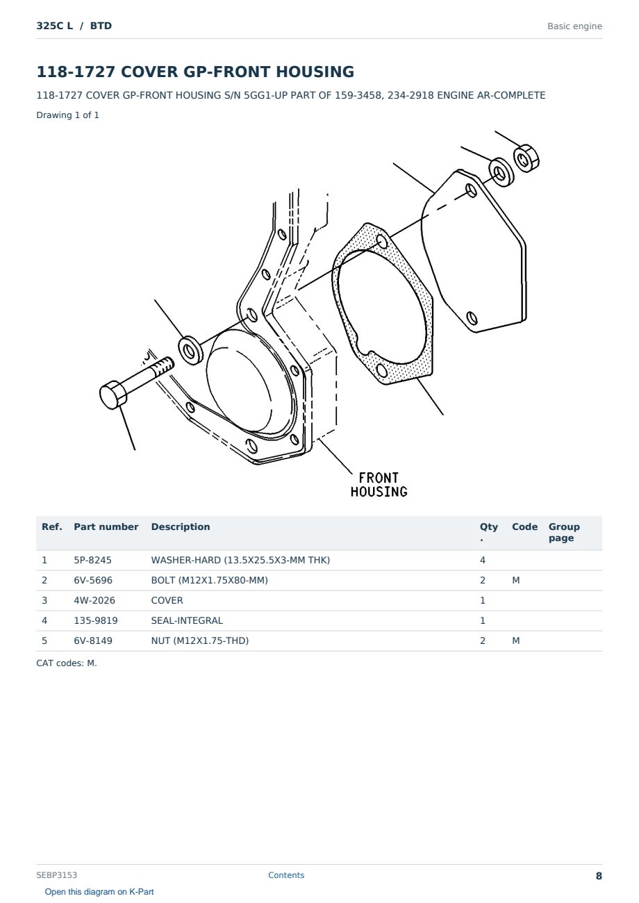 Caterpillar 325C L S/N BTD Partsbook SEBP3153 (English) - sample page 8 of 10 Caterpillar 325C L S/N BTD Partsbook SEBP3153 (English) - sample page 8 of 10