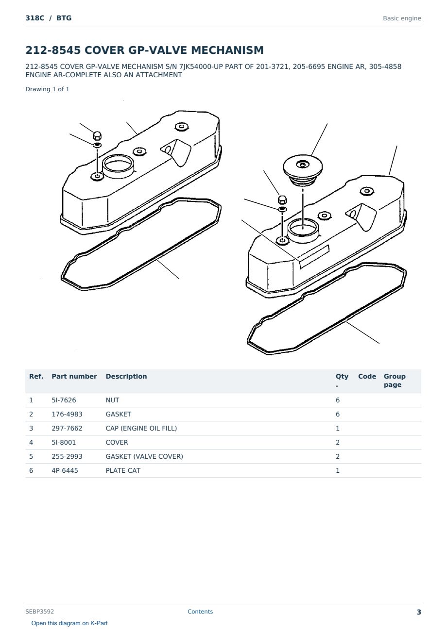 Caterpillar 318C S/N BTG Partsbook SEBP3592 (English) - sample page 3 of 10 Caterpillar 318C S/N BTG Partsbook SEBP3592 (English) - sample page 3 of 10