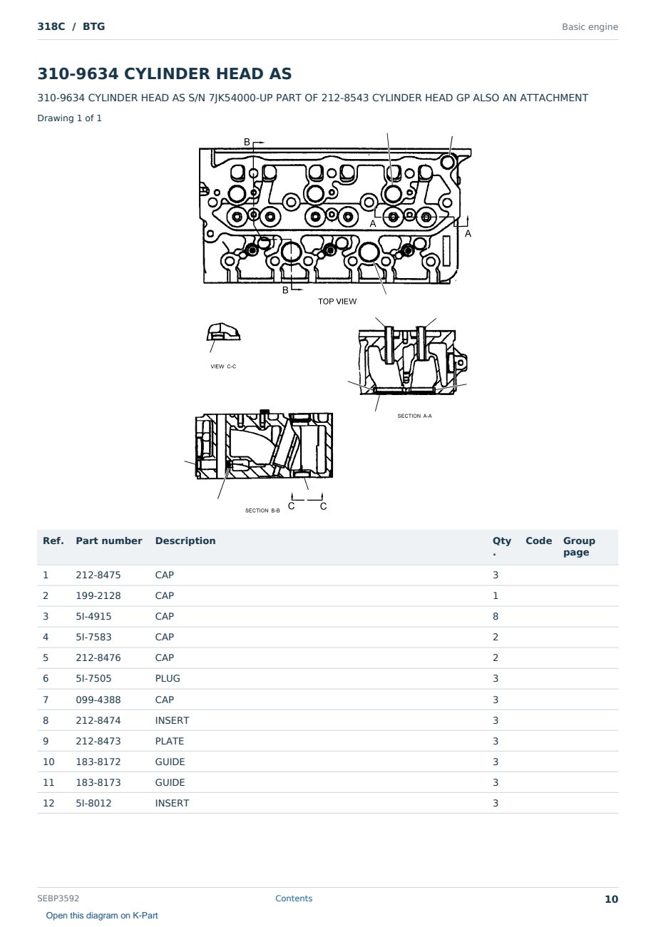 Caterpillar 318C S/N BTG Partsbook SEBP3592 (English) - sample page 10 of 10 Caterpillar 318C S/N BTG Partsbook SEBP3592 (English) - sample page 10 of 10