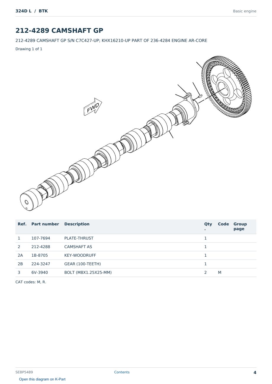 Caterpillar 324D L S/N BTK Partsbook SEBP5489 (English) - sample page 4 of 10 Caterpillar 324D L S/N BTK Partsbook SEBP5489 (English) - sample page 4 of 10