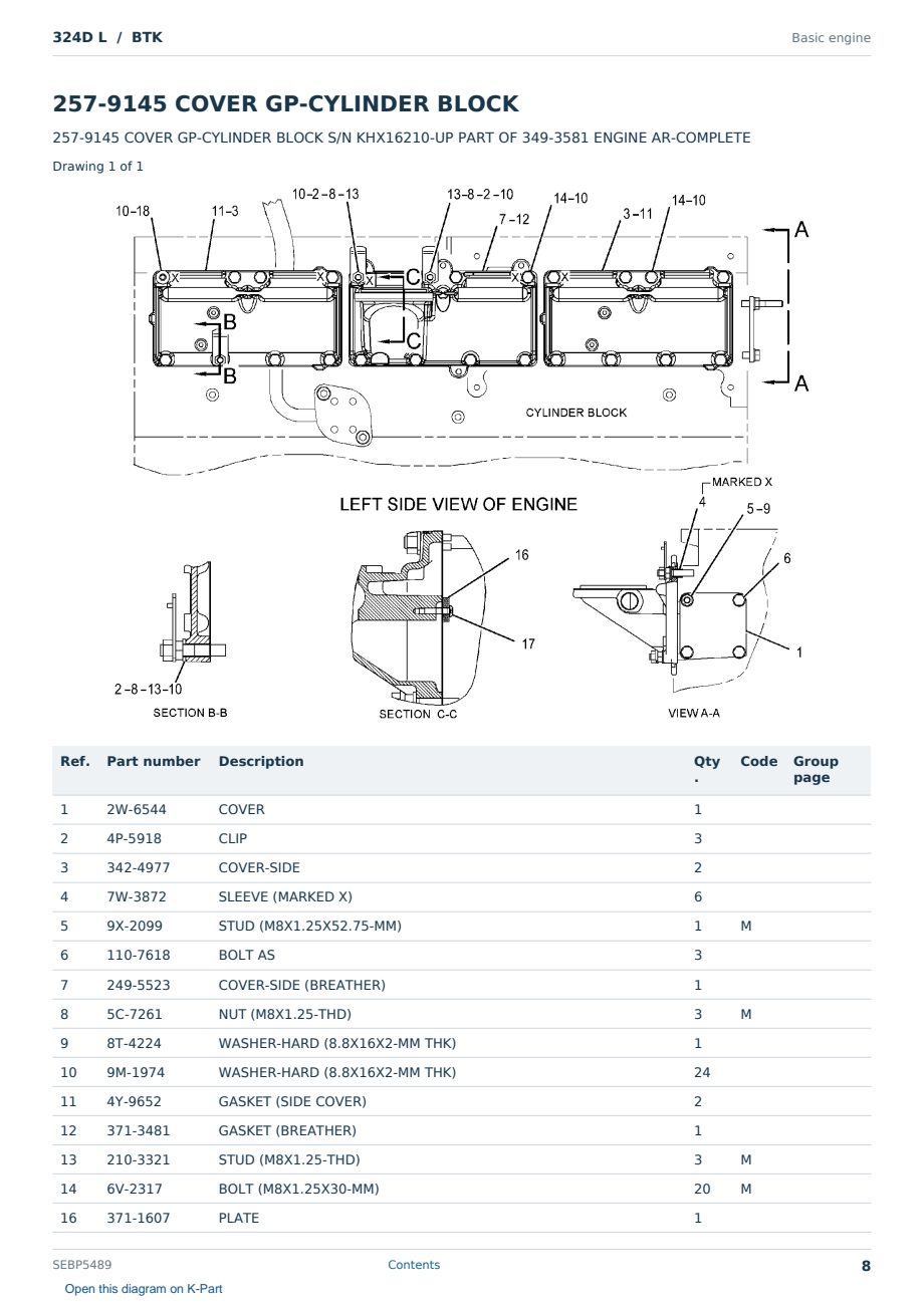 Caterpillar 324D L S/N BTK Partsbook SEBP5489 (English) - sample page 8 of 10 Caterpillar 324D L S/N BTK Partsbook SEBP5489 (English) - sample page 8 of 10