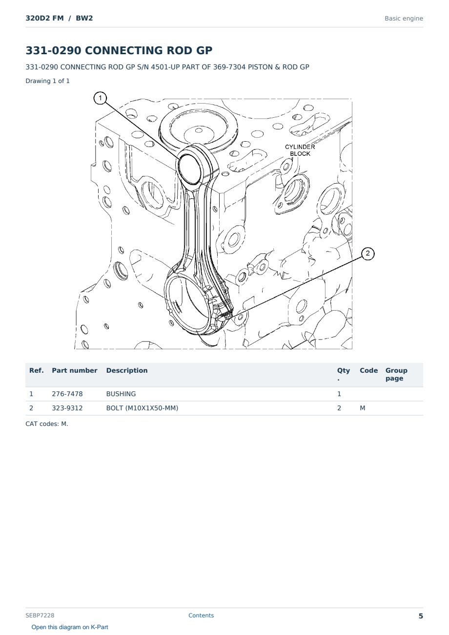 Caterpillar 320D2 FM S/N BW2 Partsbook SEBP7228 (English) - sample page 5 of 10 Caterpillar 320D2 FM S/N BW2 Partsbook SEBP7228 (English) - sample page 5 of 10