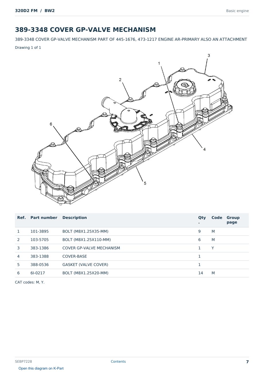 Caterpillar 320D2 FM S/N BW2 Partsbook SEBP7228 (English) - sample page 7 of 10 Caterpillar 320D2 FM S/N BW2 Partsbook SEBP7228 (English) - sample page 7 of 10