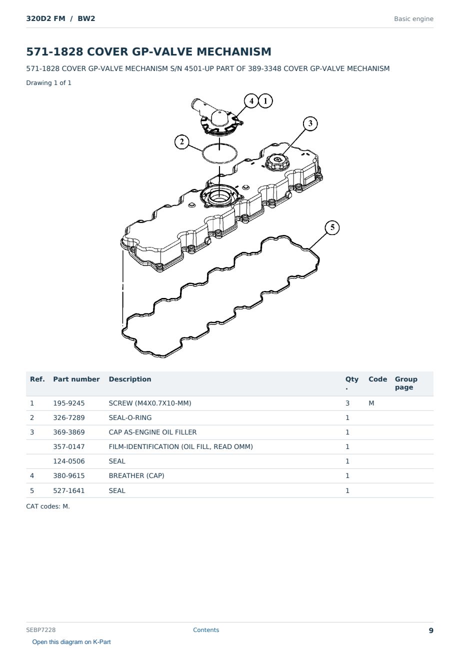 Caterpillar 320D2 FM S/N BW2 Partsbook SEBP7228 (English) - sample page 9 of 10 Caterpillar 320D2 FM S/N BW2 Partsbook SEBP7228 (English) - sample page 9 of 10