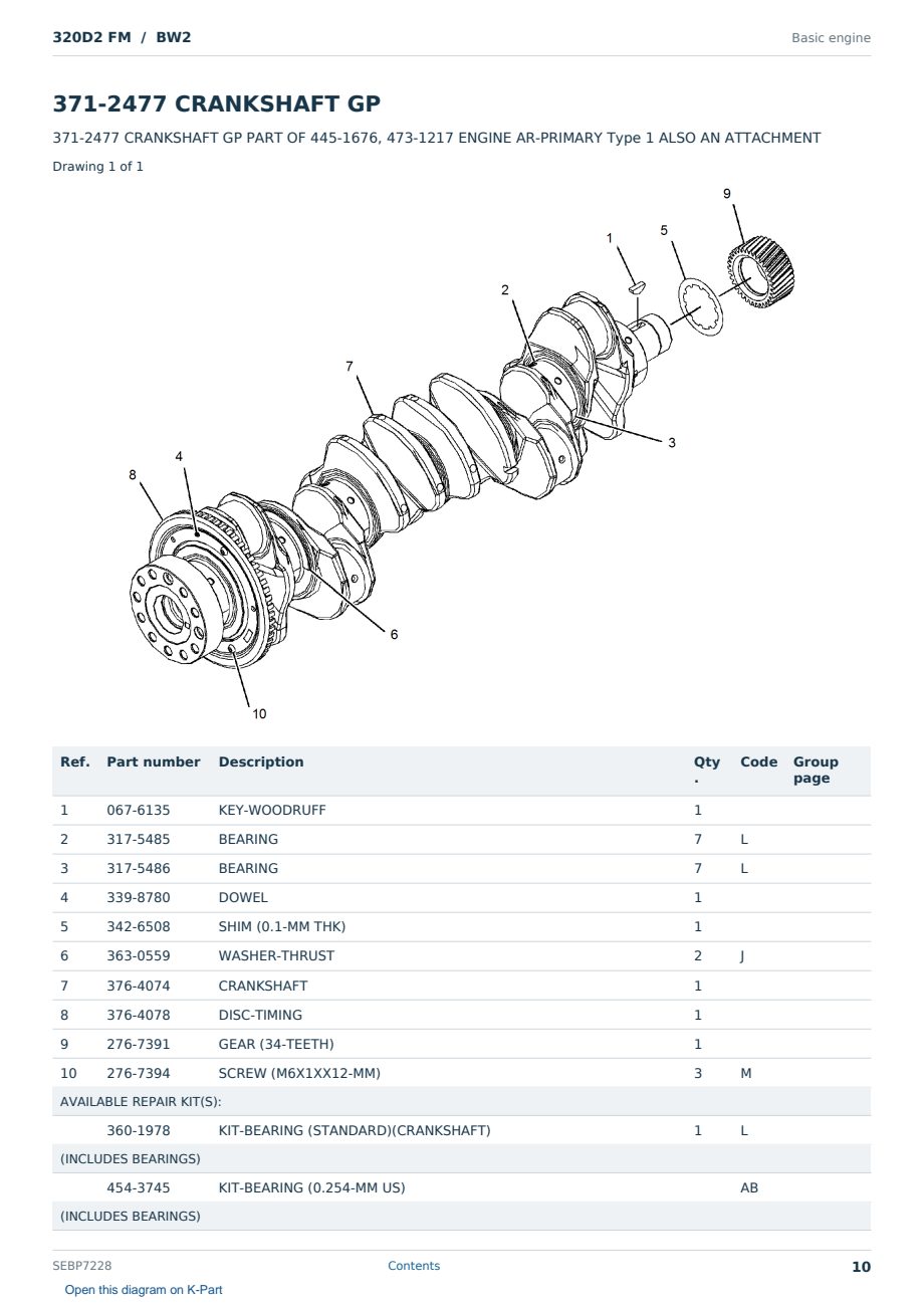 Caterpillar 320D2 FM S/N BW2 Partsbook SEBP7228 (English) - sample page 10 of 10 Caterpillar 320D2 FM S/N BW2 Partsbook SEBP7228 (English) - sample page 10 of 10