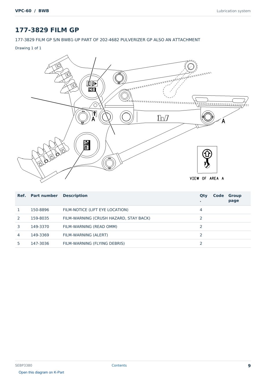 Caterpillar VPC-60 S/N BWB Partsbook SEBP3380 (English) - sample page 9 of 10 Caterpillar VPC-60 S/N BWB Partsbook SEBP3380 (English) - sample page 9 of 10