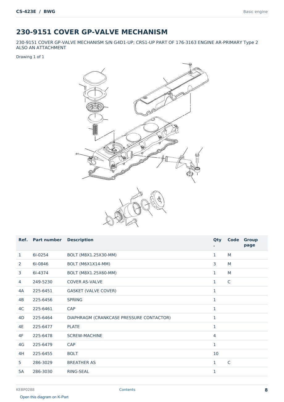 Caterpillar CS-423E S/N BWG Partsbook KEBP0288 (English) - sample page 8 of 10 Caterpillar CS-423E S/N BWG Partsbook KEBP0288 (English) - sample page 8 of 10
